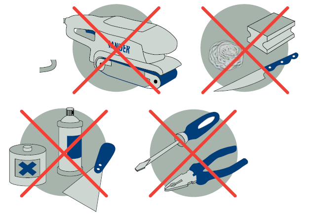 Na čištění hliníkových rámů oken a dveří nepoužívejte tvrdé materiály jako brusné papíry, kovové škrabky, drátěné kartáče či nože.